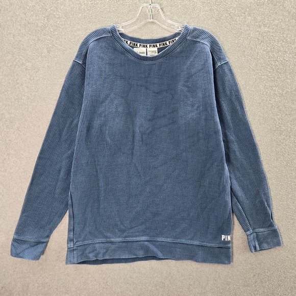 Victoria Secret PINK Women Sweater Medium Blue Ribbed Tunic Long Sleeve - Picture 1 of 9